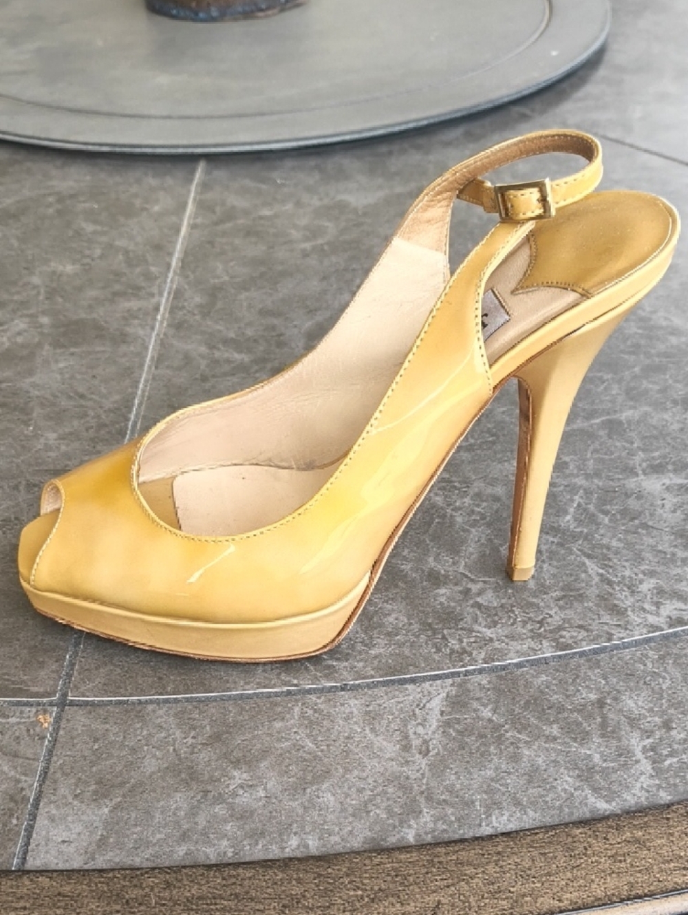 Jimmy Choo Yellow Patent Leather Peep-Toe Slingback Heels - Picture 5 of 6